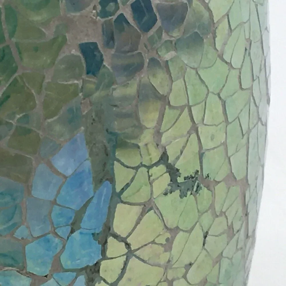 Blue Green Mosaic Glass Silver Tone 8” Soap Lotion Dispenser Never Used READ